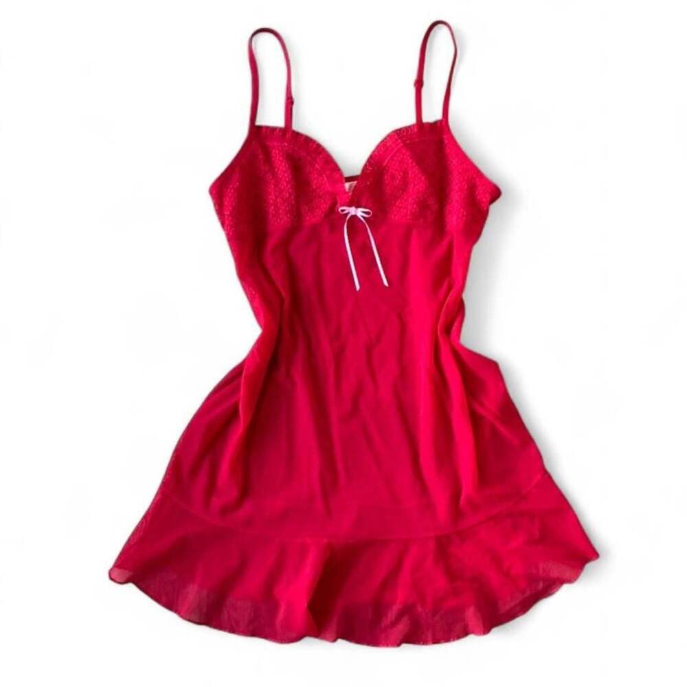 Y2K Victoria’s Secret Red Lace Babydoll Lingerie Slip Dress – Size L